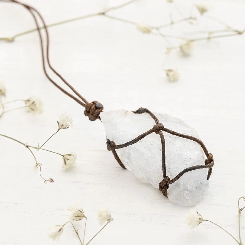 Wrapped Raw Clear Quartz Adjustable Necklace - Picture 2 of 6